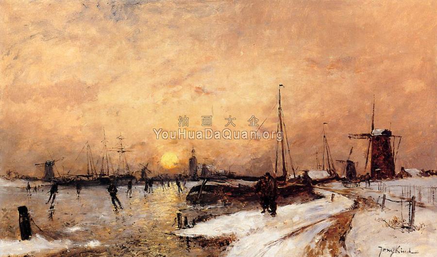 Skaters at Dordrecht - 约翰·巴托特·琼坎